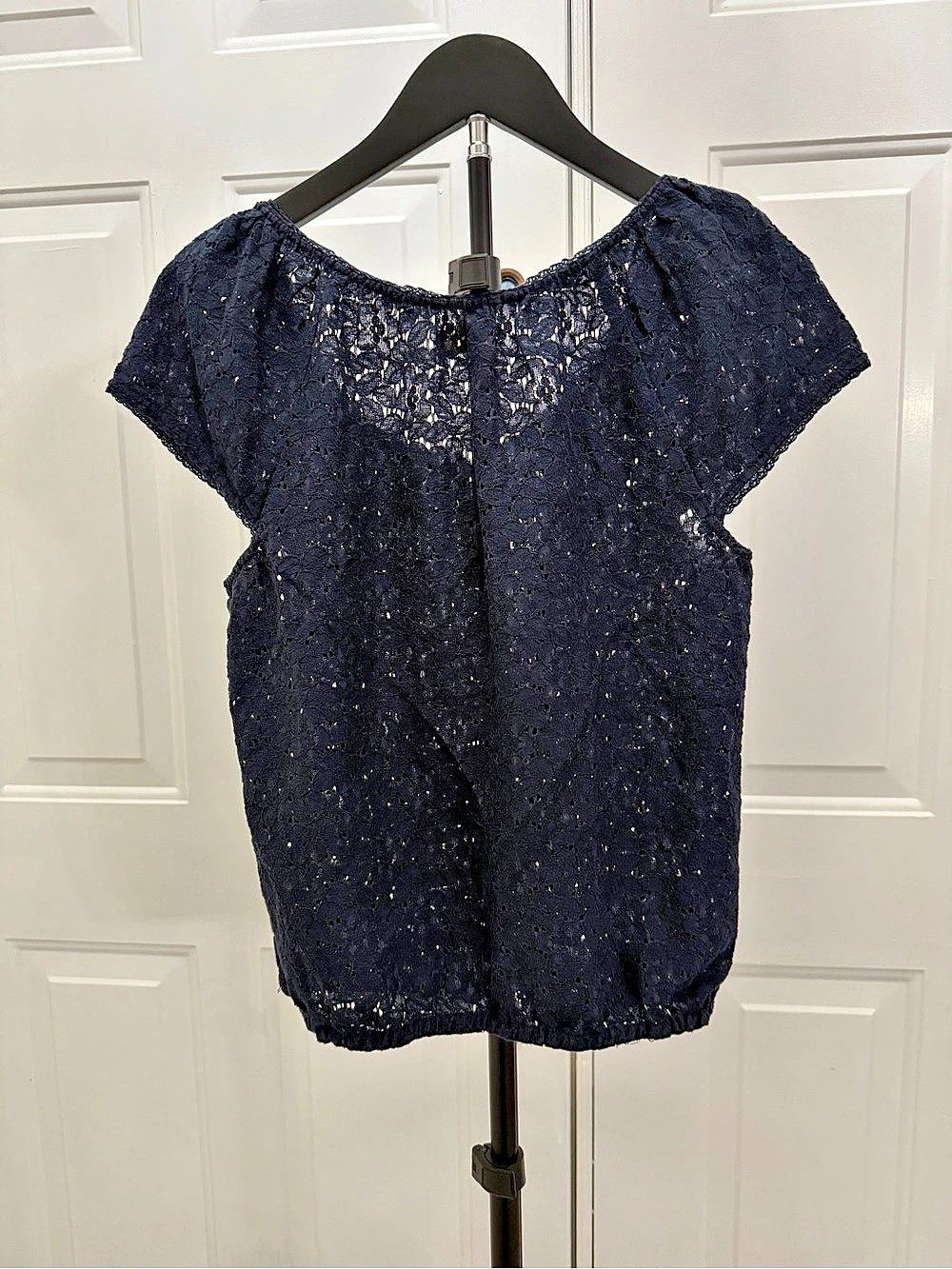 Hollister Eyelet Lace Short Sleeve Blouse Blue Medium